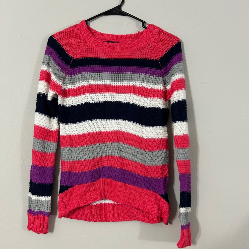 Shampoo Striped Crew Neck Long Sleeve Sweater Girls‎ Size L 14 16 Pink Purple